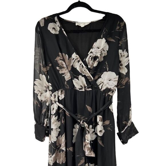 Superfox Black‎ Floral Long Sleeve Maxi Dress - Picture 2 of 14